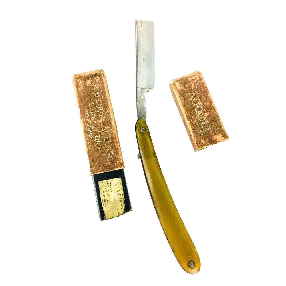 1920s Germany Jackson B.S. Co Chicago Ill Happy Straight Razor Celluloid Handle